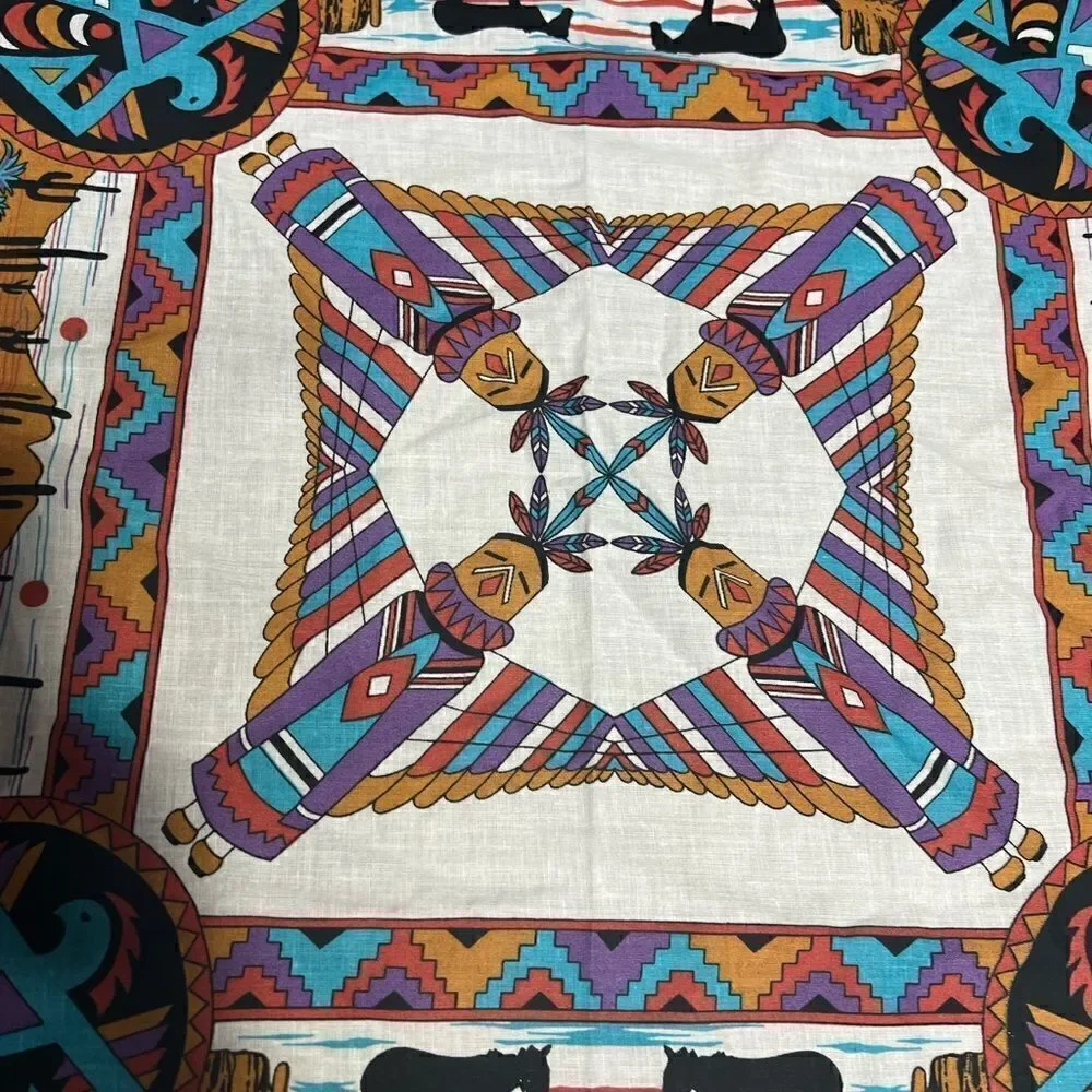 Vintage Western Aztec Southwestern horse cotton poly scarf. Ranch. Horses.